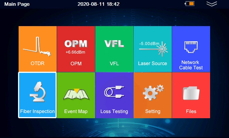 980EXT Pro 미니 OTDR 광학 리플렉터 메뉴