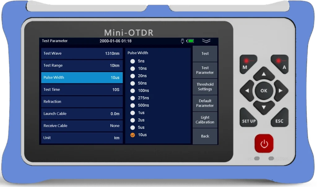 980RTC 미니 OTDR 리플렉토미터 설정 화면