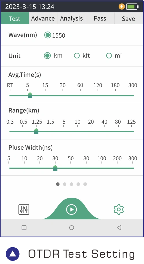 980TEK OTDR 테스트 설정 화면