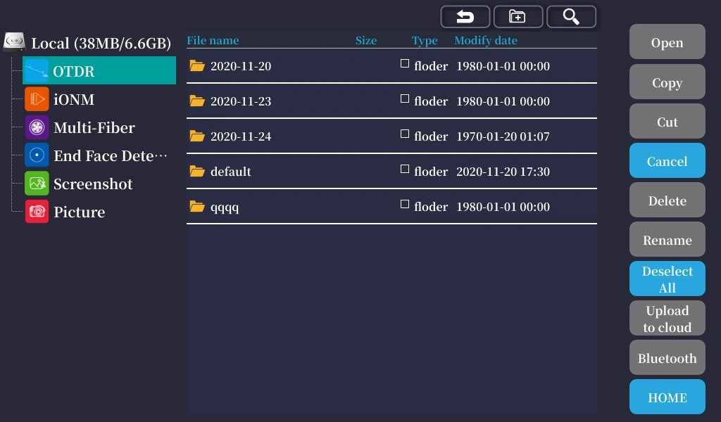 H720 OTDR 광학 측정기 파일 관리