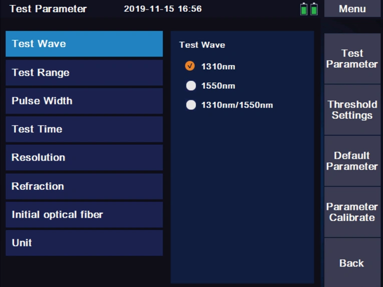OTDR 8000MAX 테스트 파라미터, 파장