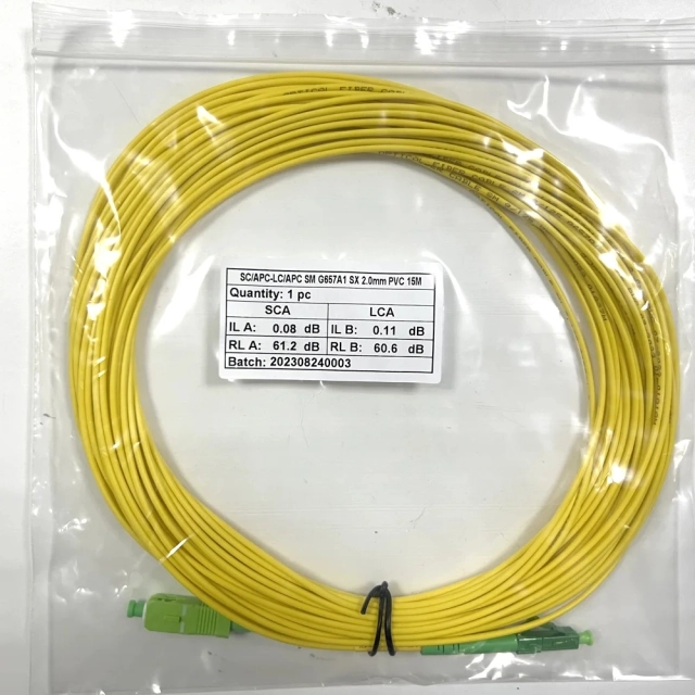 SC/APC-LC/APC G657A1 단일모드 광패치코드 15M